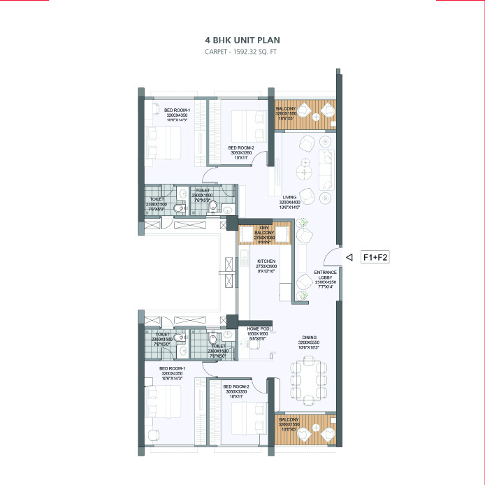 3 BHK Floor Plan